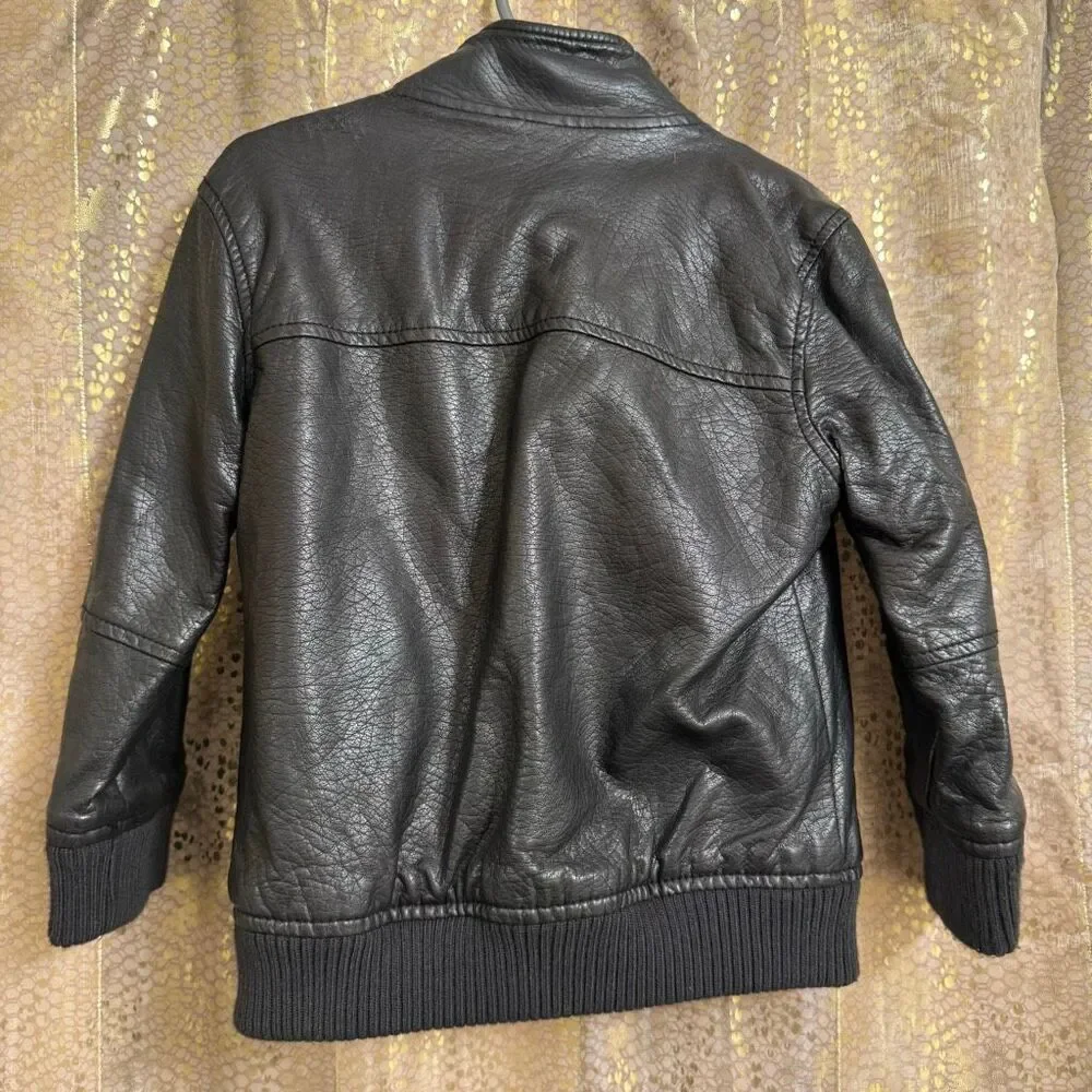 Vintage Koala Baby Boys Black Moto Grunge Faux Leather Zip Biker Jacket 24 Mo/2T